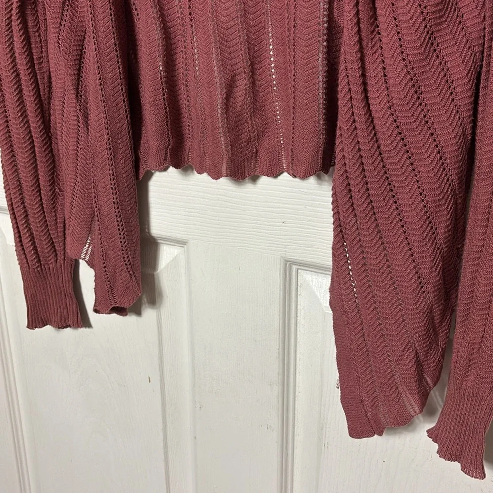 MOTH mauve dust rose knit cardigan scallop hem shawl collar size Small cotton